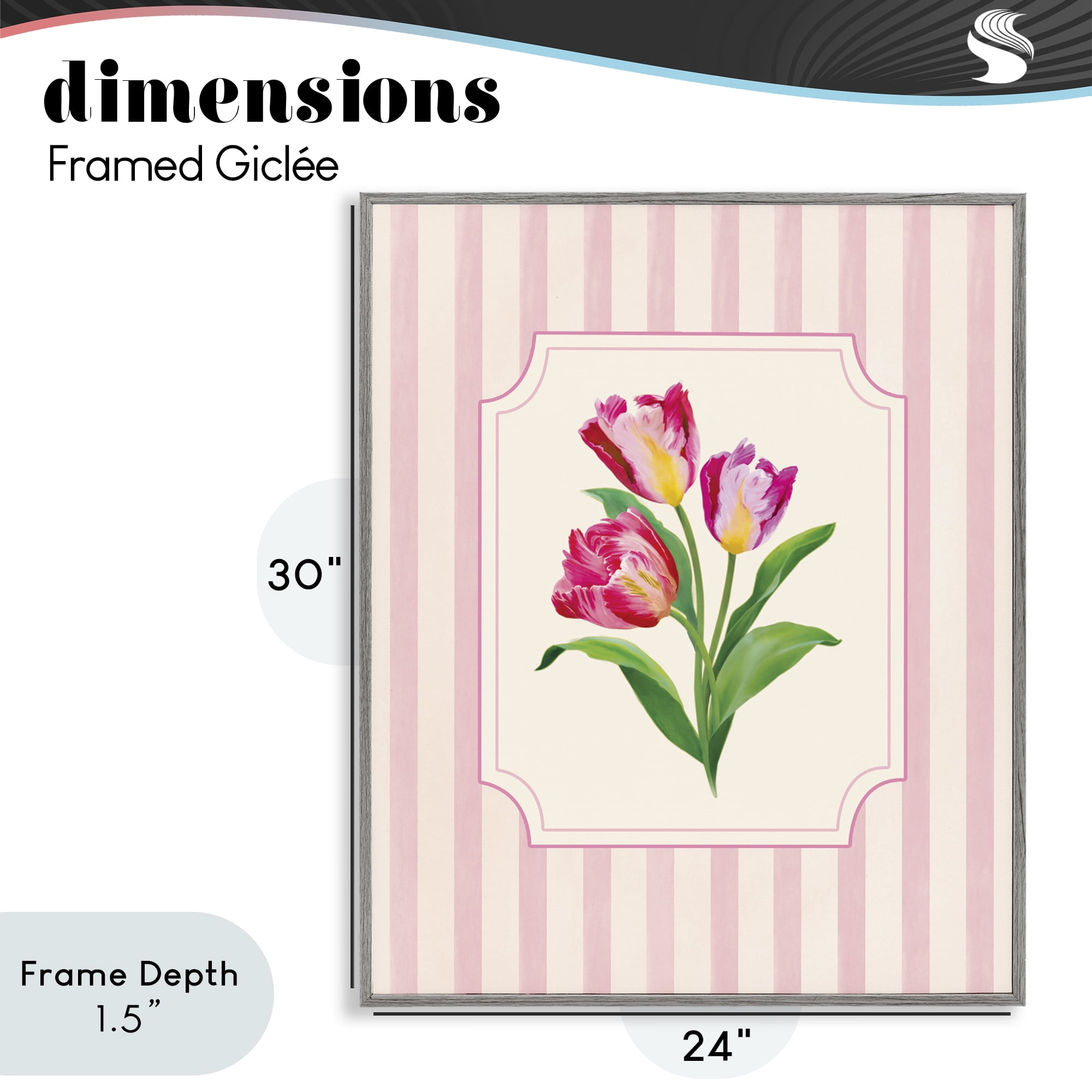 Stupell Industries Magenta Tulips over Stripes Gray Framed Giclee Art, design by Diane Neukirch