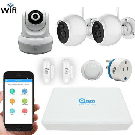 Coolcam Total Wireless Home and Business Security System with 8CH DVR(500GB), 2 Wifi cameras, Entry sensors, PIR sensor, and Power plug, App Control by