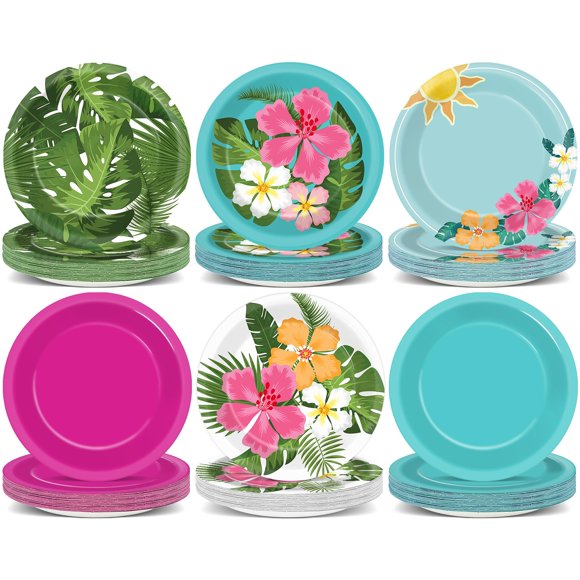Juego de platos de papel Yiaoyinnz, 48 unidades, estilo hawaiano tropical, 18 cm