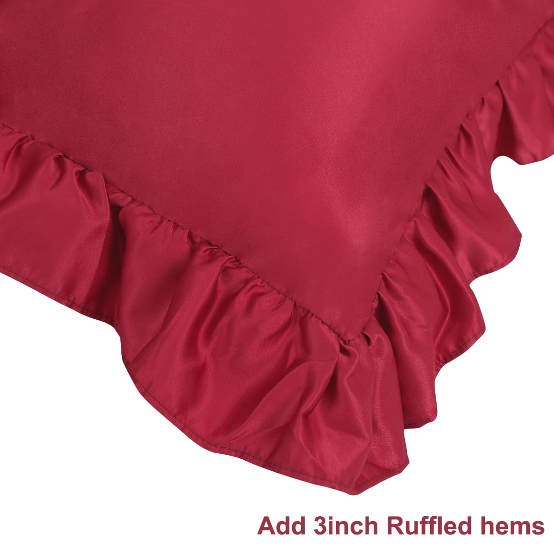 Unique Bargains 4-Piece Satin Ruffled Edge Pillow Shams, Standard, Burgundy