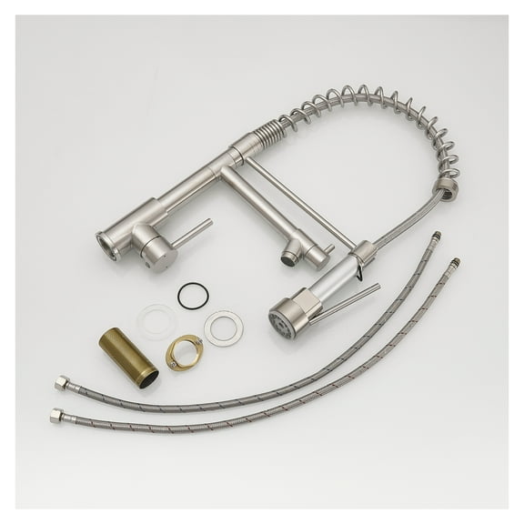 Kitchen Faucet with Pull Down Sprayer, Stainless Steel Single Handle - 360 Rotation Sink Faucet for Home & Restaurant Use Brushed Nickel   Kitchen   Contemporary   Ceramic   Stainless Steel