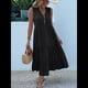 thumbnail image 4 of Vestido Informal para Mujer, Sin Mangas, Cuello en V, Botones, para Playa, con Volantes Escalonados, Falda , Vestidos Midi. Negro M, 4 of 9