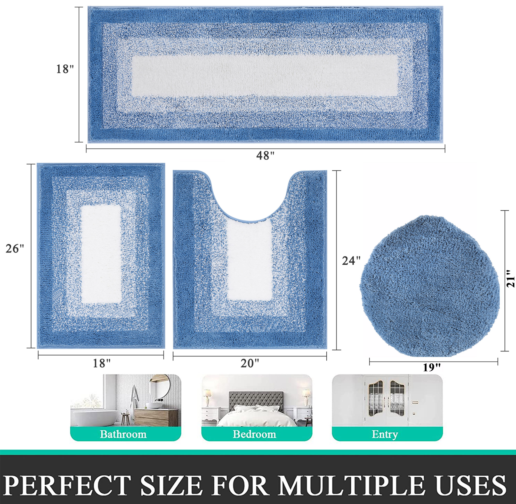 Ileading Bathroom Rugs Sets 4 Piece Plush Shaggy Microfiber Bath Rug with U-Shaped Contour Toilet Mat - image 5 of 12