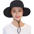 thumbnail image 4 of Summer Sun Hat Outdoor UV Protection Fishing Hat Wide Brim Foldable Beach Bucket Hat with Ponytail Hole Female, Black, 4 of 6
