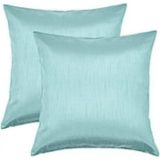 24X24 Inches Faux Silk Square European Shams, Zipper Closure, Aqua (Set Of 2)