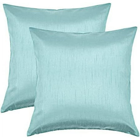 24X24 Inches Faux Silk Square European Shams, Zipper Closure, Aqua (Set Of 2)