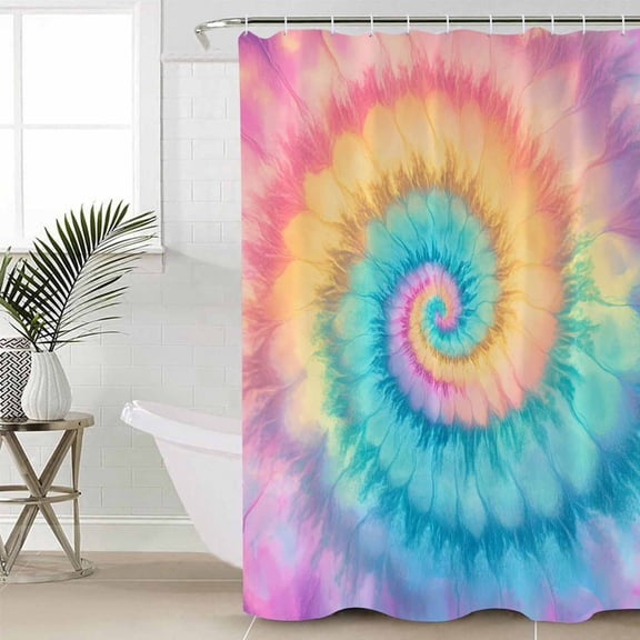 Colorful Tie Dye Shower Curtain Set, Waterproof Shower Curtains for Bathroom, Rainbow Ombre Abstract Pattern Art Washable Fabric Cloth Bath Curtain for Bathtub Decoration with Hooks 66x72 Inches