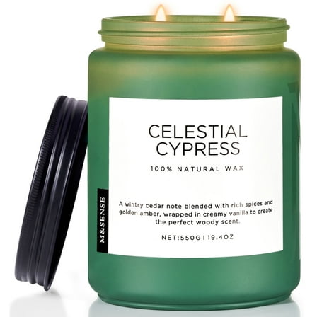 M&SENSE Celestial Cypress Scented Candle, 19.4oz Soy Jar Candles for Home, Large 2 Wick, Up to 110 Hours Burn time, Natural Organic Fragrance