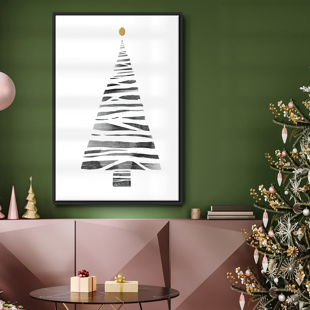 Christmas Tree I - Framed Gallery Wrapped Holiday Canvas - 25 x 37 - Black Frame