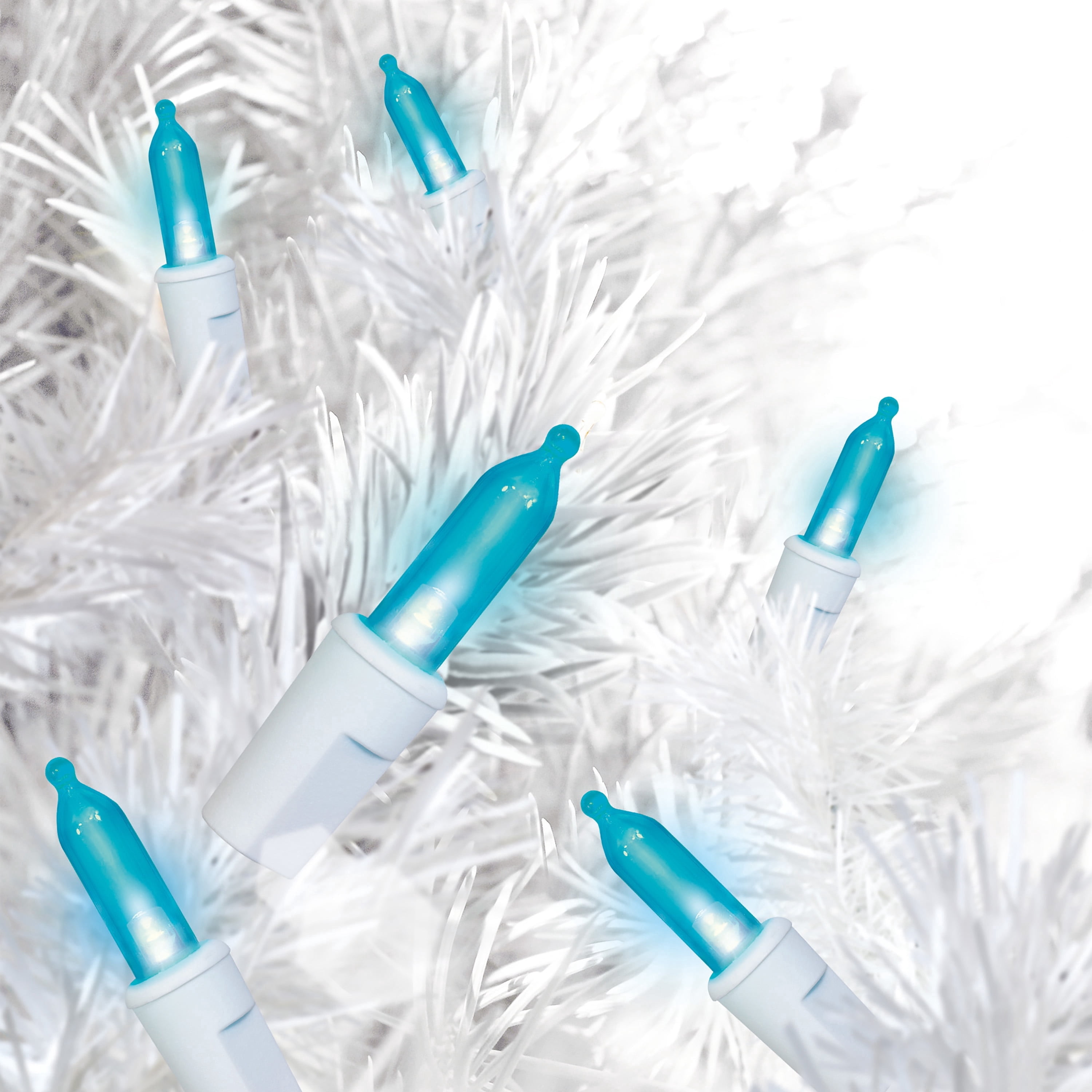 Indoor/Outdoor 100-Count LED Mini Christmas String Lights, Teal, White Wire, 19.5', by Holiday Time