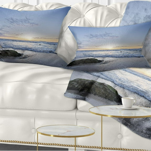 Designart Beautiful Rocky Seashore in Blue - Seashore Throw Pillow - 12x20