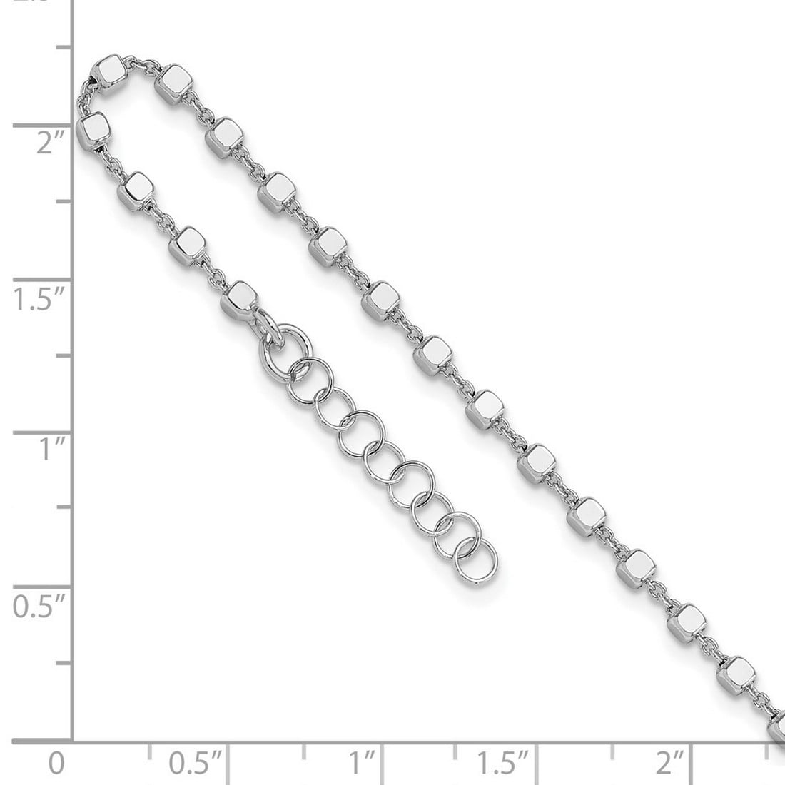 2.4mm 925 Sterling Silver Rhodium Plated Polished Cube Link With 1in. Extension Anklet 9 Inch Anklet for Women