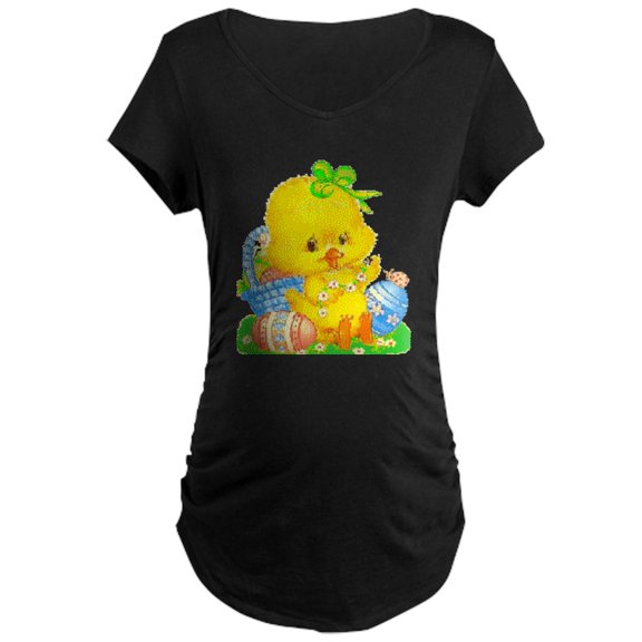 CafePress - Vintage Cute Easter Duckling And Easter Egg Matern - Maternity Dark T-Shirt