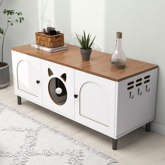 XgoodX 2 Cat Litter Cabinet Box Enclosure Hidden Furniture Cat Litter with Double Doors-BROWN