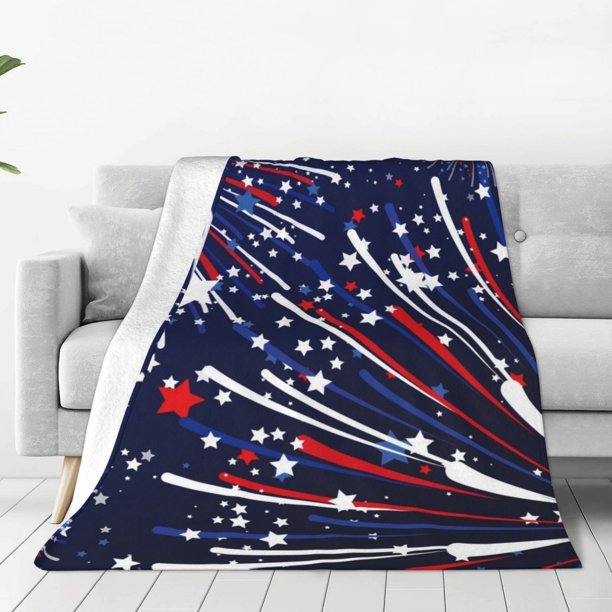 Balery Red White Blue Fireworks 1 Manta de Felpa Suave y Acogedora – Cobija de Franela Aterciopelada para Cama, Lavable y Cálida para Sofá, Mascotas, Transpirable-60"x50"