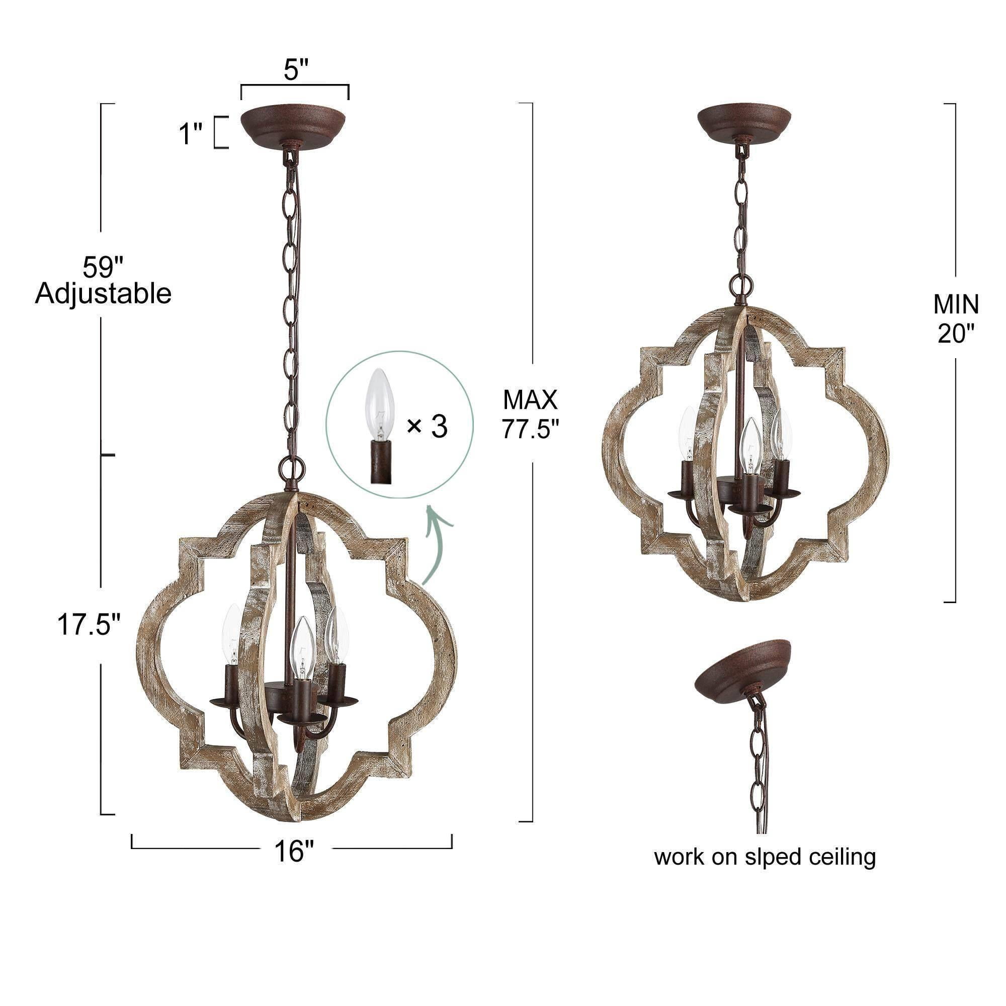 LNC 3-Light Distressed Brown Wood Farmhouse Globe Chandelier, Wood Vintage Pendant Light