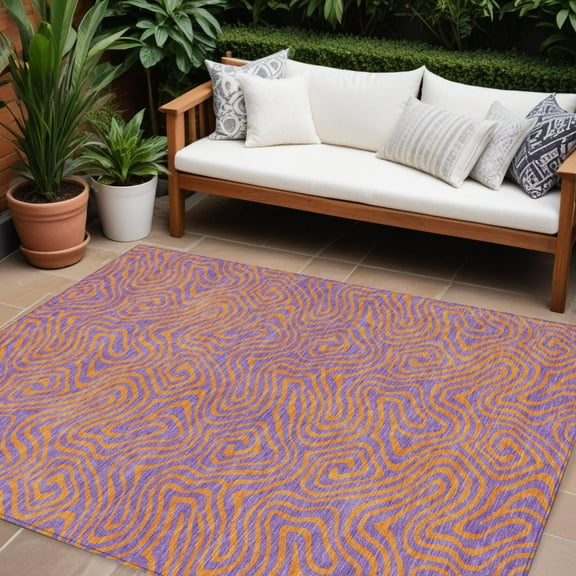 HomeRoots 599835 8 x 10 ft. Purple & Copper Abstract Washable Indoor & Outdoor Rectangle Area Rug