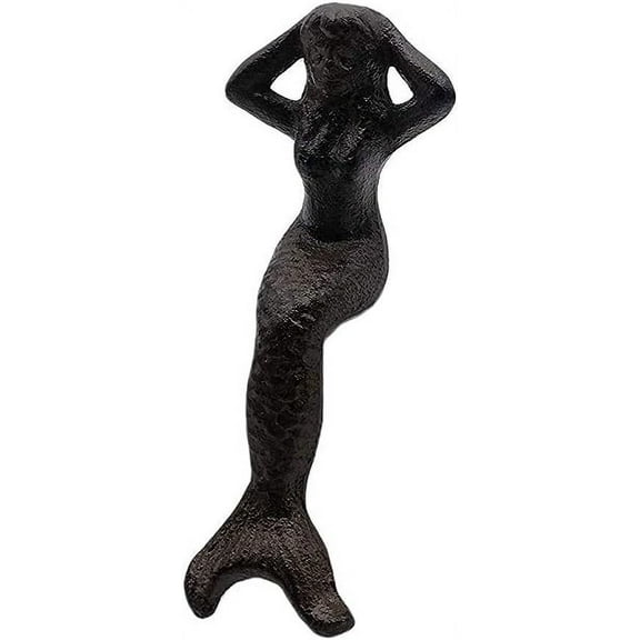 Comfy HourAntique and Vintage Ocean Collection Cast Iron Sitting Mermaid Figurine, Bookshelf Desk Side Decor, Brown