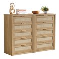 thumbnail image 1 of OAKHAM Commode 5 Tiroirs, Grand Commode en Rotin pour Chambre Salon, Ensemble de 2, Chêne Vieilli, 1 of 6