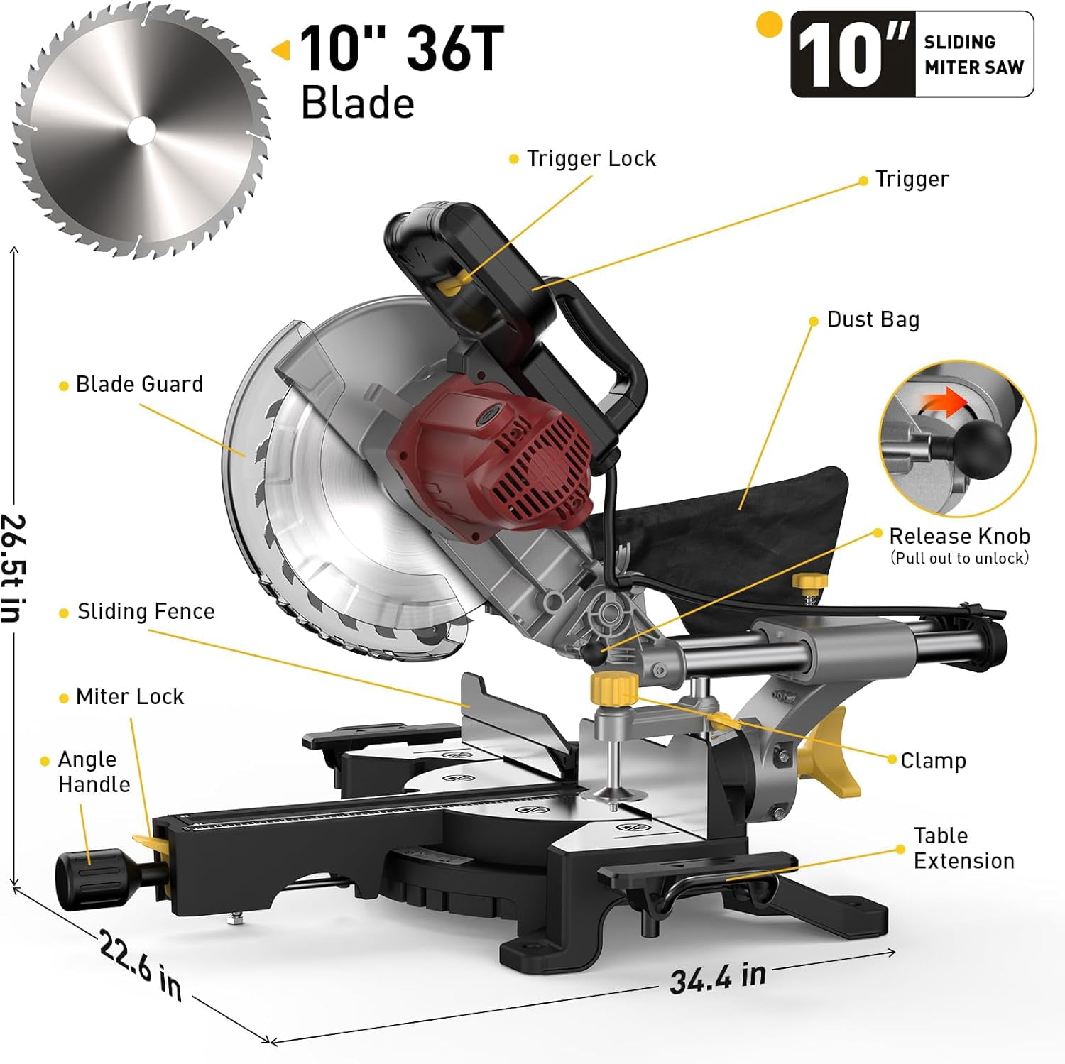 Anqdy 10-inch Sliding Compound Miter Saw Power Saw Cutting Wood Dust Mitre Saw