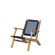 Patio Sense Vega Natural Stain Solid Acacia Outdoor Chair in Navy Blue Cording
