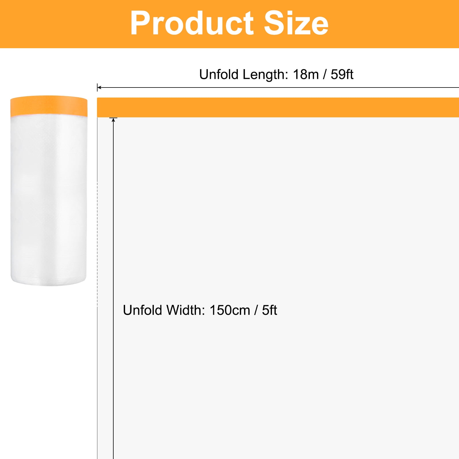 Uxcell 3 Rolls Painters Plastic With Tape, 5 x 59 Ft  Pre-Taped Masking Film Tape, Yellow/Clear