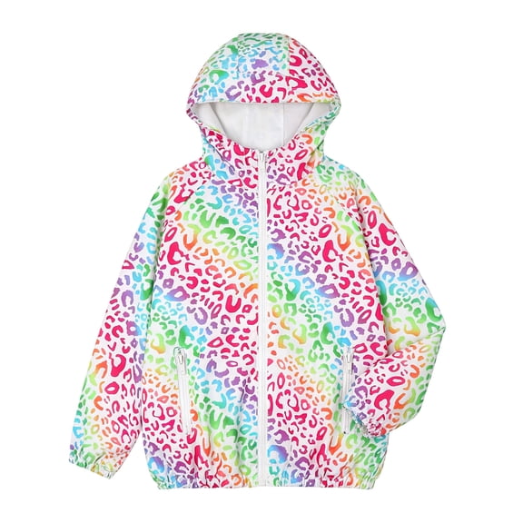 CAIVO Little Girls Gradient Print Hooded Wind Jacket Lightweight Waterproof Elastic Cuff Zipper Pockets Long Sleeve Kids Windproof Rain Outerwear Casual Coats Holiday Dailywear