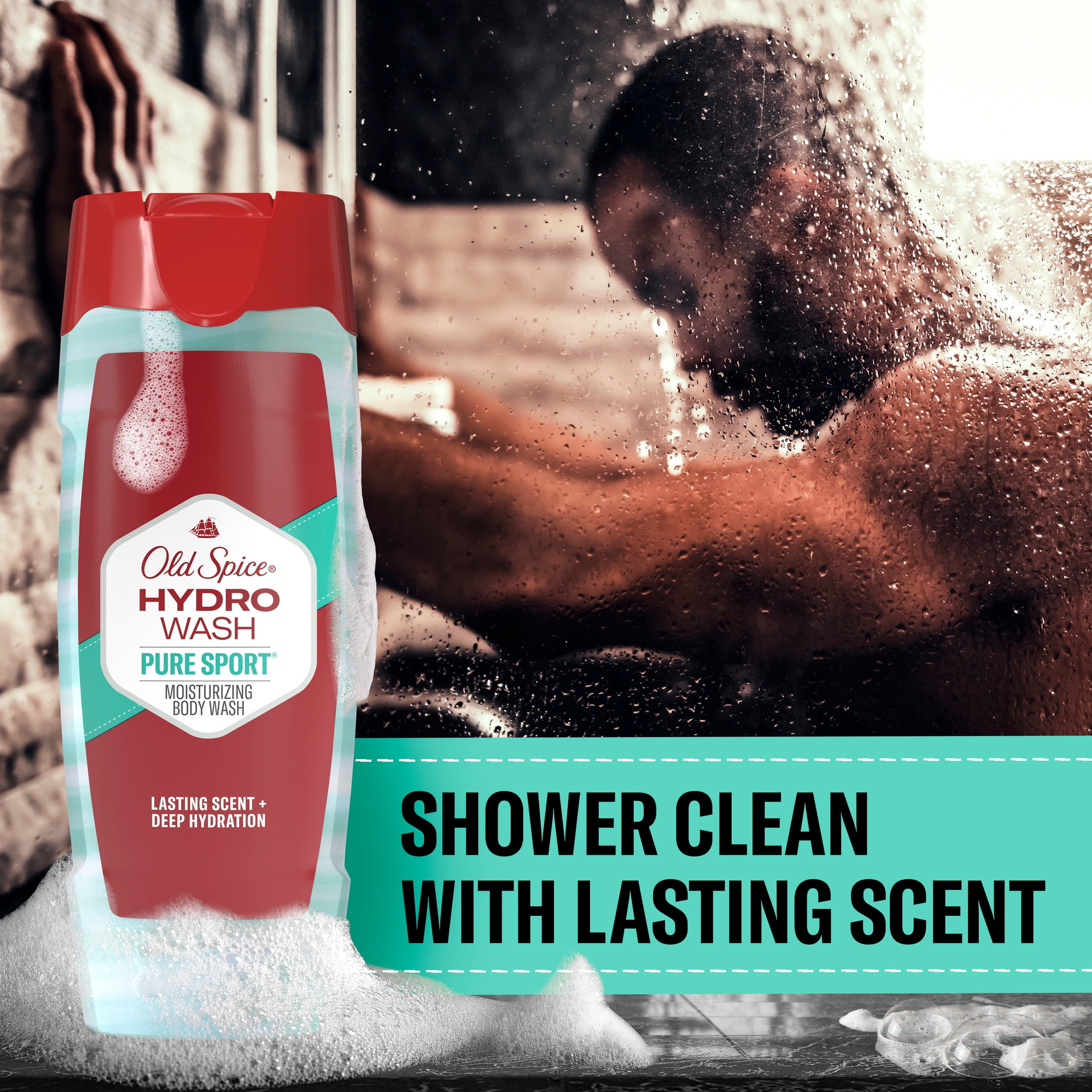 (4 pack) Old Spice Body Wash for Men, Hydro Wash Pure Sport, 24/7 Shower Fresh, 21 fl oz