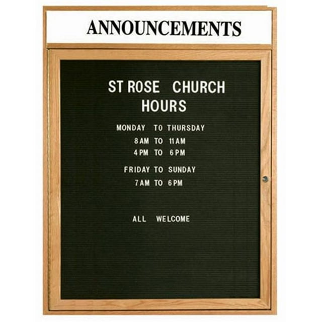 Aarco Products ODC3630H 1-Door Enclosed Changeable Letter Board with Header - Oak