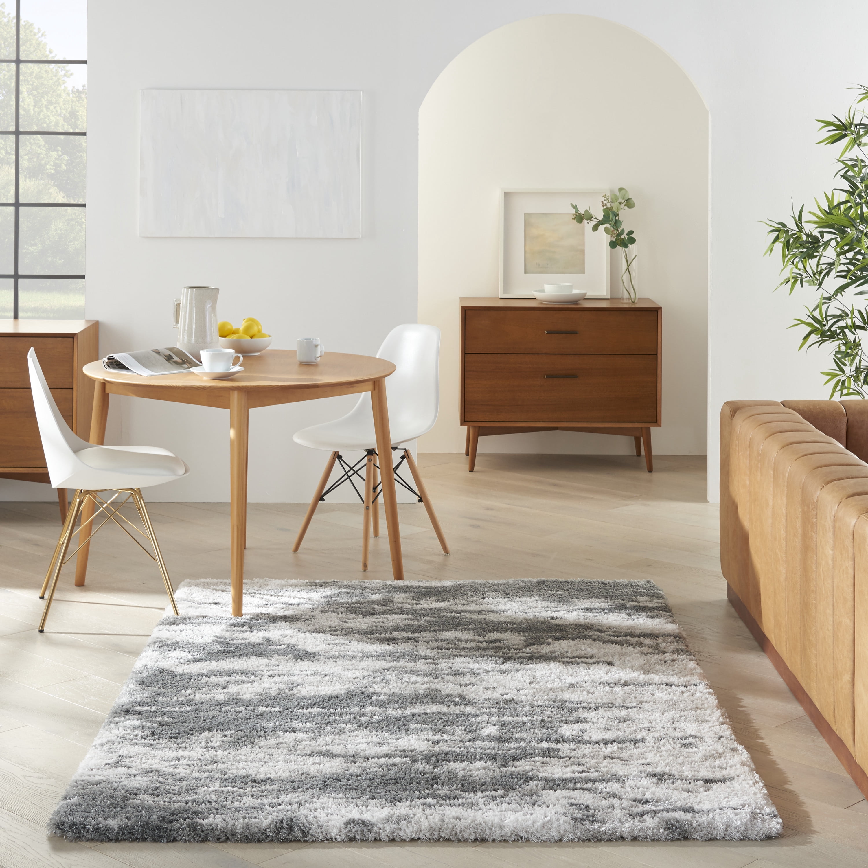 Nourison Dreamy Shag Abstract Contemporary Charcoal/Ivory 4' x 6' Area Rug