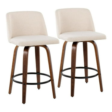 LumiSource Walnut Wood, Grey PU, Black Steel Toriano Fixed-Height Counter Stool - Set of 2