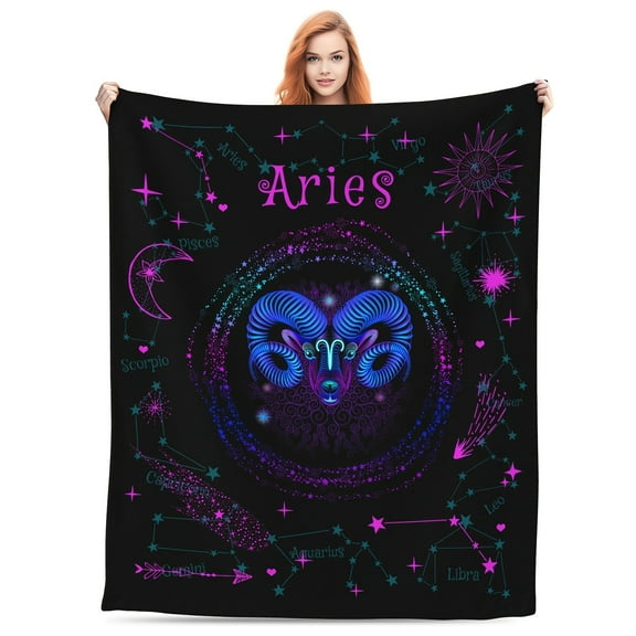 Zodiac Blanket for Men & Women Ultra-Soft Micro Fleece Black with Vibrant Constellation Design (Leo Gemini Cancer Virgo Libra & More) Perfect Gift for Birthdays Christmas & Home Decor