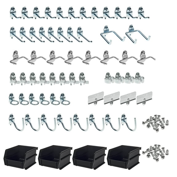 Triton Products® 64-Piece Steel Pegboard Hook & Plastic Bin Kit, 60 Hooks & 4 Bins, Model# 76964