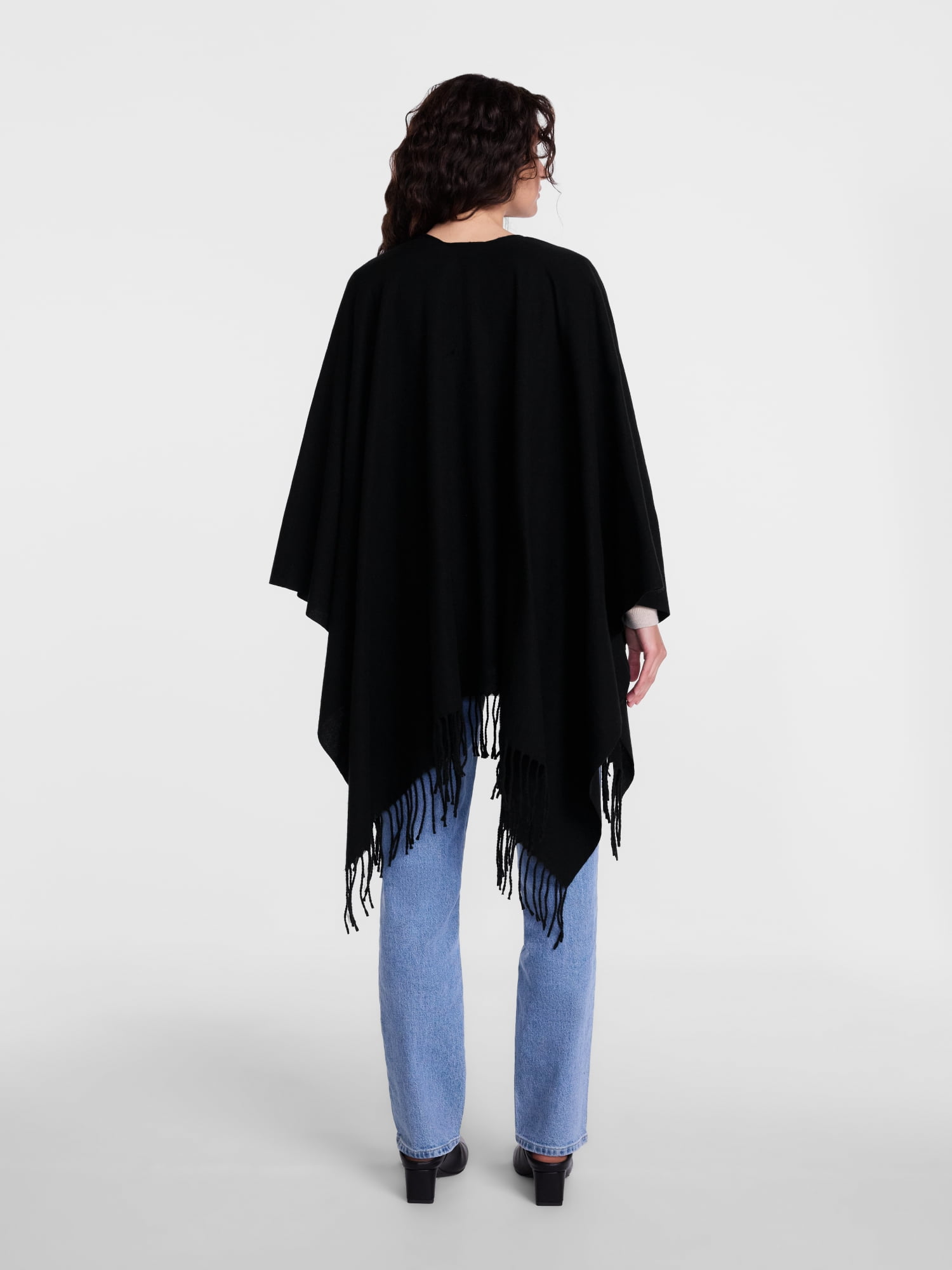 Scenario Women's Fringe Ruana, Mid-weight, Black Soot