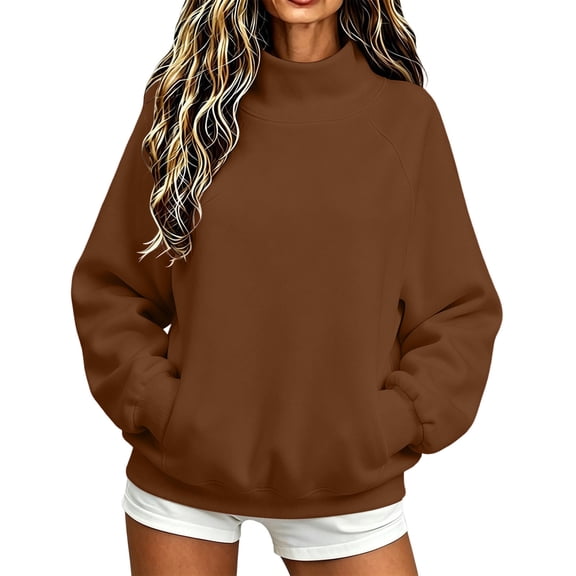 CQONEPT Mock Neck Sweatshirt Women Fall Fashion Turtleneck Pullover Long Sleeve Casual Fleece Sweatshirts Fall Winter Fashion Clthes XL