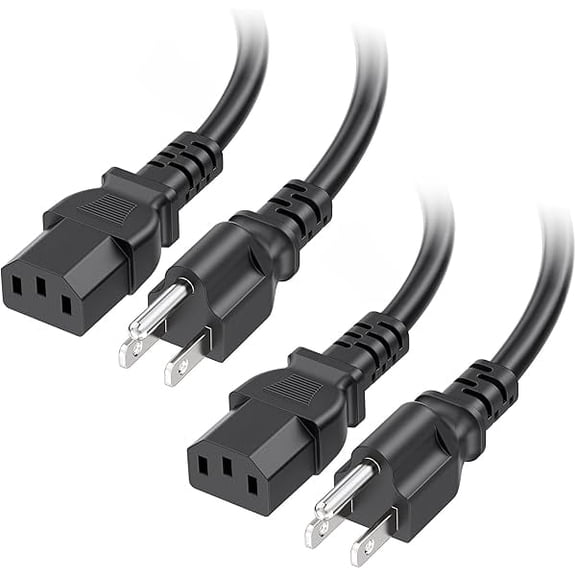 Quyaojz 2-Pack 16 AWG 3 Prong Computer Power Cord - 6ft, 13A Monitor Power Cord Replacement, AC Cable, NEMA 5-15P to IEC C13, Black