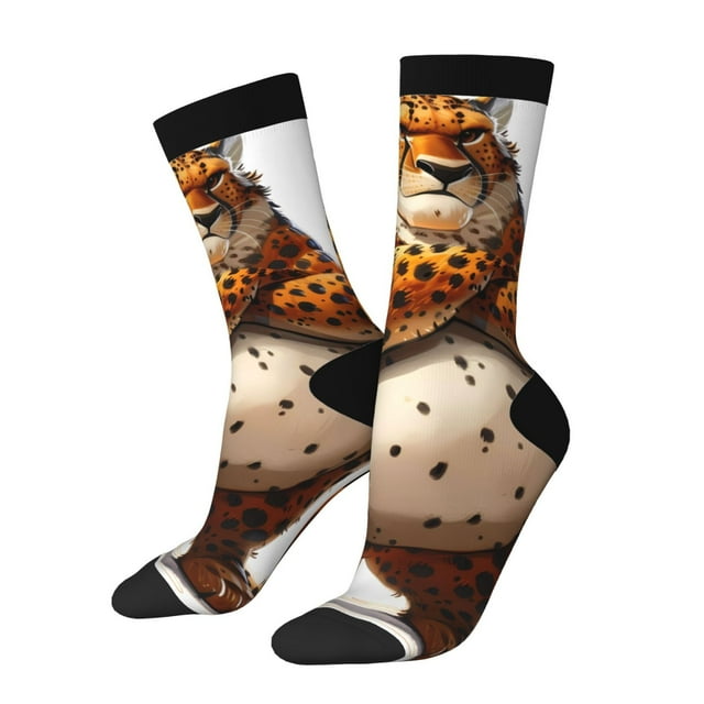 Balery Cartoon Cheetah With Attitude Pattern Crew Socks Unisex– Soft & Breathable Socks for Men & Women, One-Size Fits Most (US 5-11), Comfortable & Durable for Daily Wear