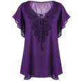 thumbnail image 5 of Sevevn Fashion Woman Casual V-Neck Solid Print Lace Short Sleeve T-Shirt Summer Plus Size Tops, 5 of 7