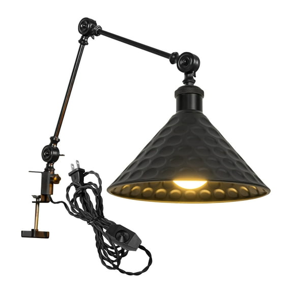 Kiven Dimmable Clip-on Desk Lamp, 1-Light Iron Modern Nightstand Lamp with Flexible Swing Arm, 8.2FT Plug in Cord, Decorative Clamp Lamp for Office Home Bookshelf Bedside,Black