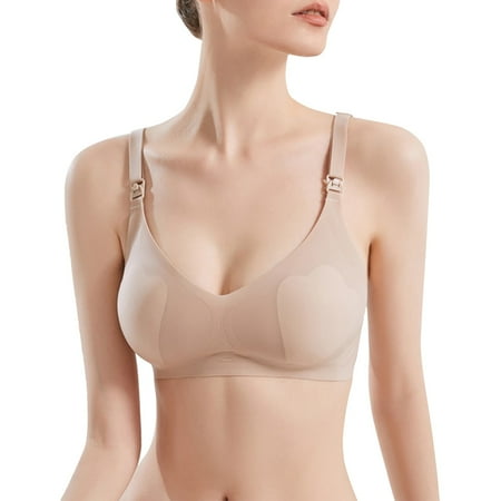 YHGFVOKJ Bras for Women Ultra Light Comfort Super Light Comfort-strap Plain Color Thin Adjustable Strap Maternity Nursing Bra Underwear Comfortable Bra Beige 34