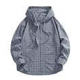 thumbnail image 6 of Plaid Shirt Jacket Men Fall Winter Long Sleeve Loose Casual Button Down Drawstring Hooded Shirt Work Shirts Outerwear, 6 of 7