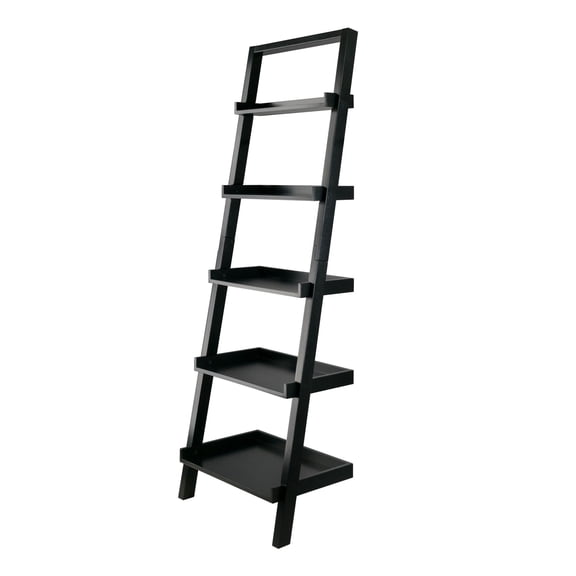Leaning Shelf 5 Tier, Black - Winsome Wood Bellamy Ladder Bookshelf, Space Saving Display Shelves for Living Room, Bedroom, Apartment