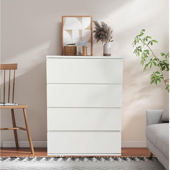 WoofPaw 4 Drawer Dresser for Bedroom, Small Wooden Dresser, Modern Closet Drawers Storage Cabinet for Entryway, Small Chest of Drawers for Living Room, Hallway, Office,White
