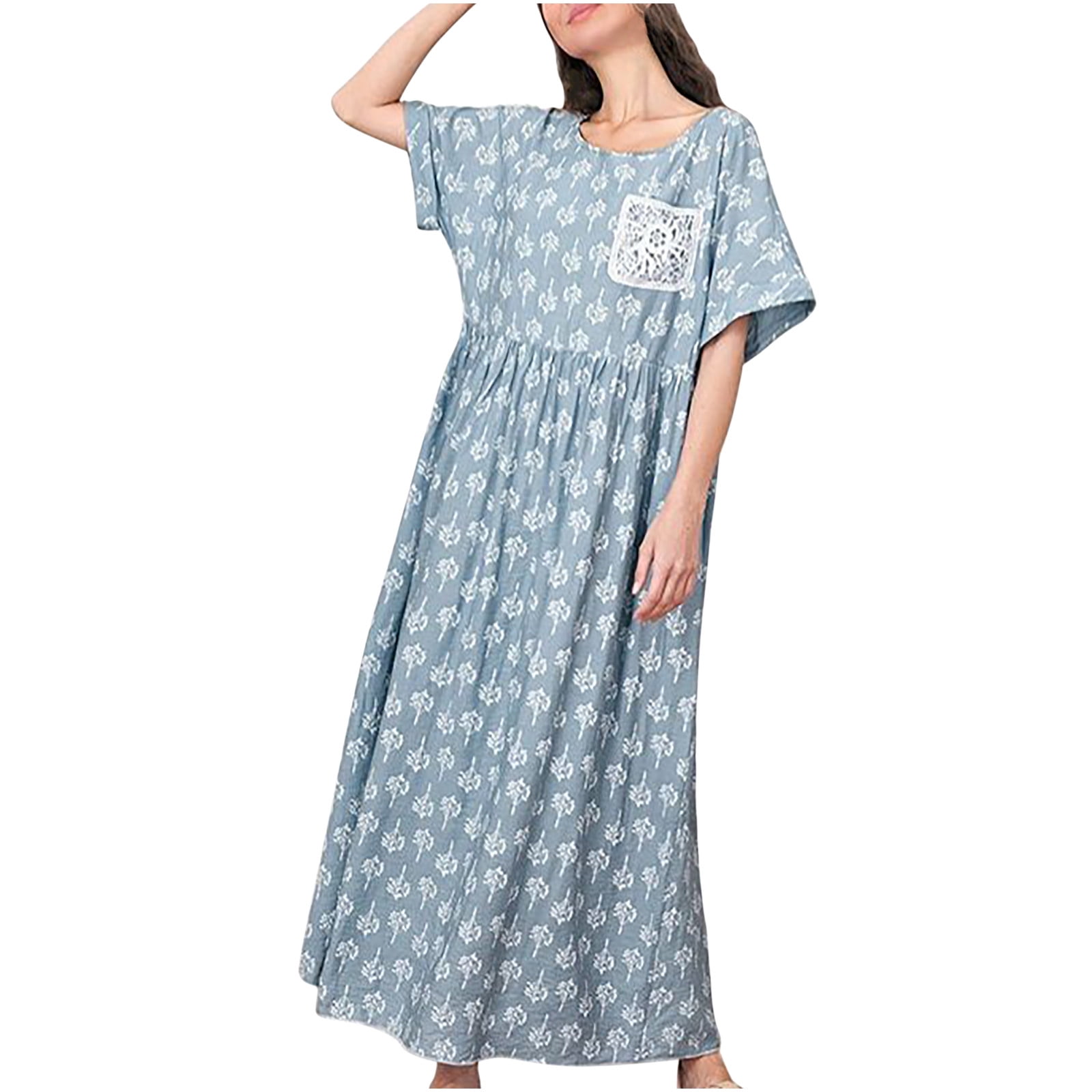 Womens Plus Size House Dress Casual Loose Fit Short Sleeve Tshirt