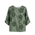 thumbnail image 7 of Womens Summer Tops 100% Cotton Fashion Casual Embroidery Round Neck 3/4 Sleeve Spring Blouse Tops, 7 of 7
