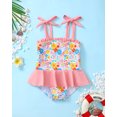 thumbnail image 2 of Kucnuzki Infant Baby Girls Swimsuit 12-18 Months Ruffle One Piece Bathing Suit Floral Sleeveless Summer Swimwear Beach Wear Pink, 2 of 7