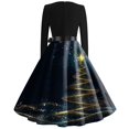 thumbnail image 3 of Women's Fashion Vintage Long Sleeve Round Neck Christmas Printed Party Gown Dress, Holiday Print, Retro Style, Evening Wear, Festive Dress, Elegant,Navy,XL, 3 of 4