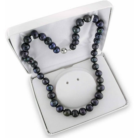 10mm Black Cultured Freshwater Pearl Brass Strand Necklace, 18