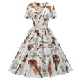 thumbnail image 1 of Pompotops Robe d'Été pour Femme à Manches Courtes, Col en V, Imprimé Vintage, Robe Évasée de Soirée, 1 of 8