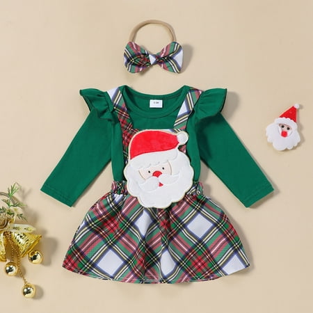 

Girls 2 Piece Christmas Outfits Clearance Long Sleeve Santa Ribbed Sets Fashion Cute Casual Children s Plaid Skirts Outfits Green 3-6 Months